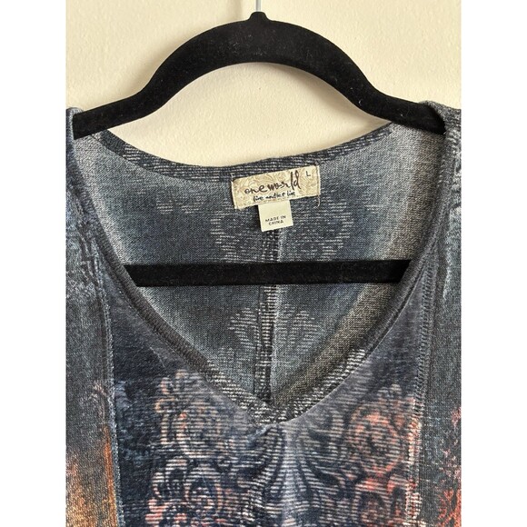 One World Boho Velvet Dress Large Asymmetrical Handkerchief Blue Red‎ Summer Y2K - Picture 2 of 5